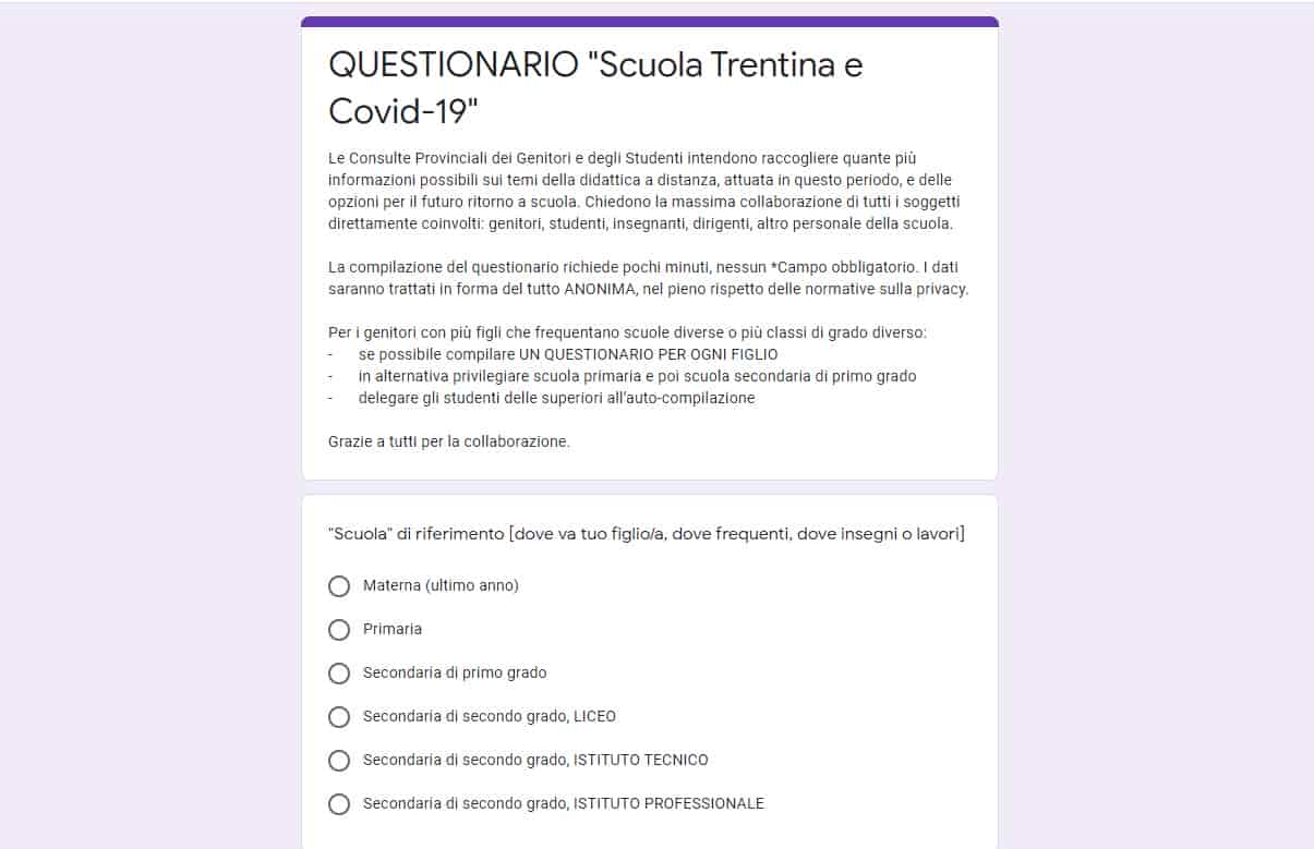 questionario scuola