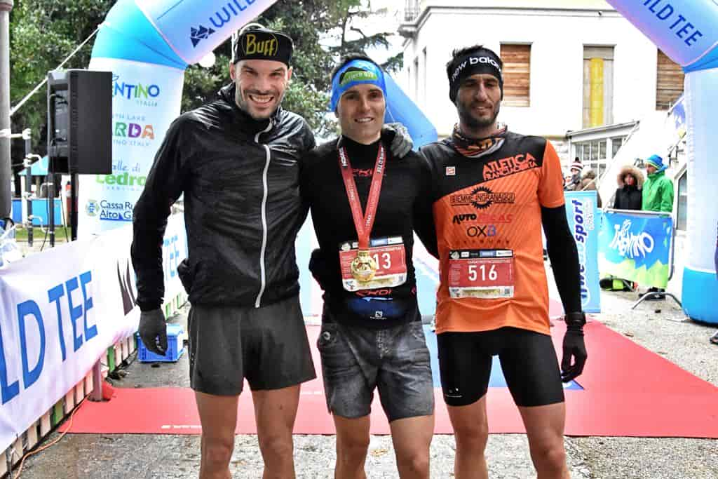 Il podio maschile di Garda Trentino Xmas Trail (30 km) Christian Modena, Enrico Cozzini e Marco Biondi