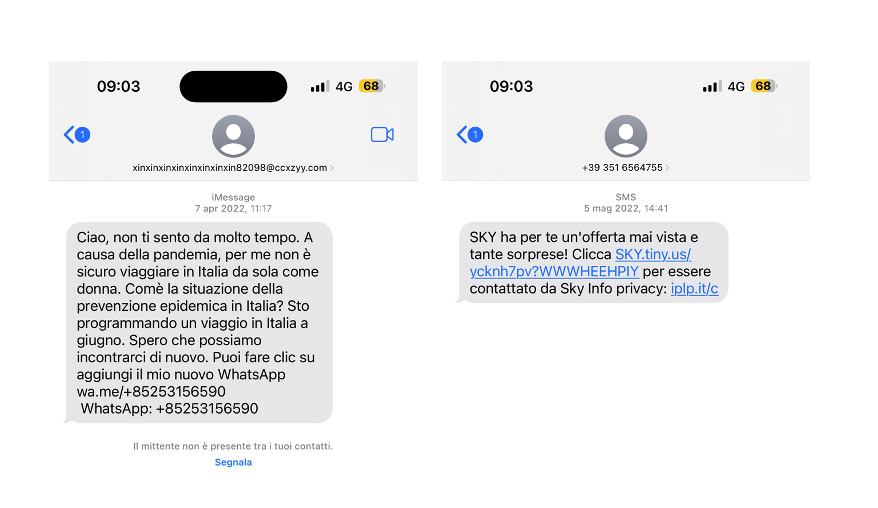 esempio di messaggio truffa