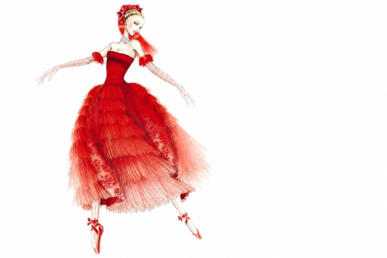 Ballerina in rosso su sfondo bianco